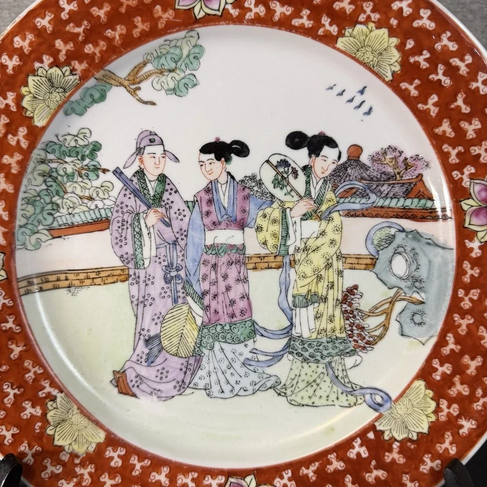 Chinese Famille Rose Porcelain Plate Hand Painted Garden Court Figures 10